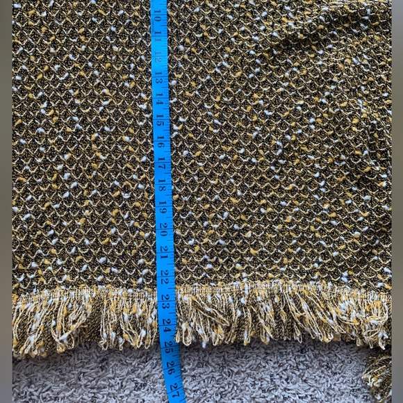 ST.JOHN Turtleneck Sweeter Shawl Cape Fringed Sleeves and Hem Wool Blend Mustard - Picture 12 of 14